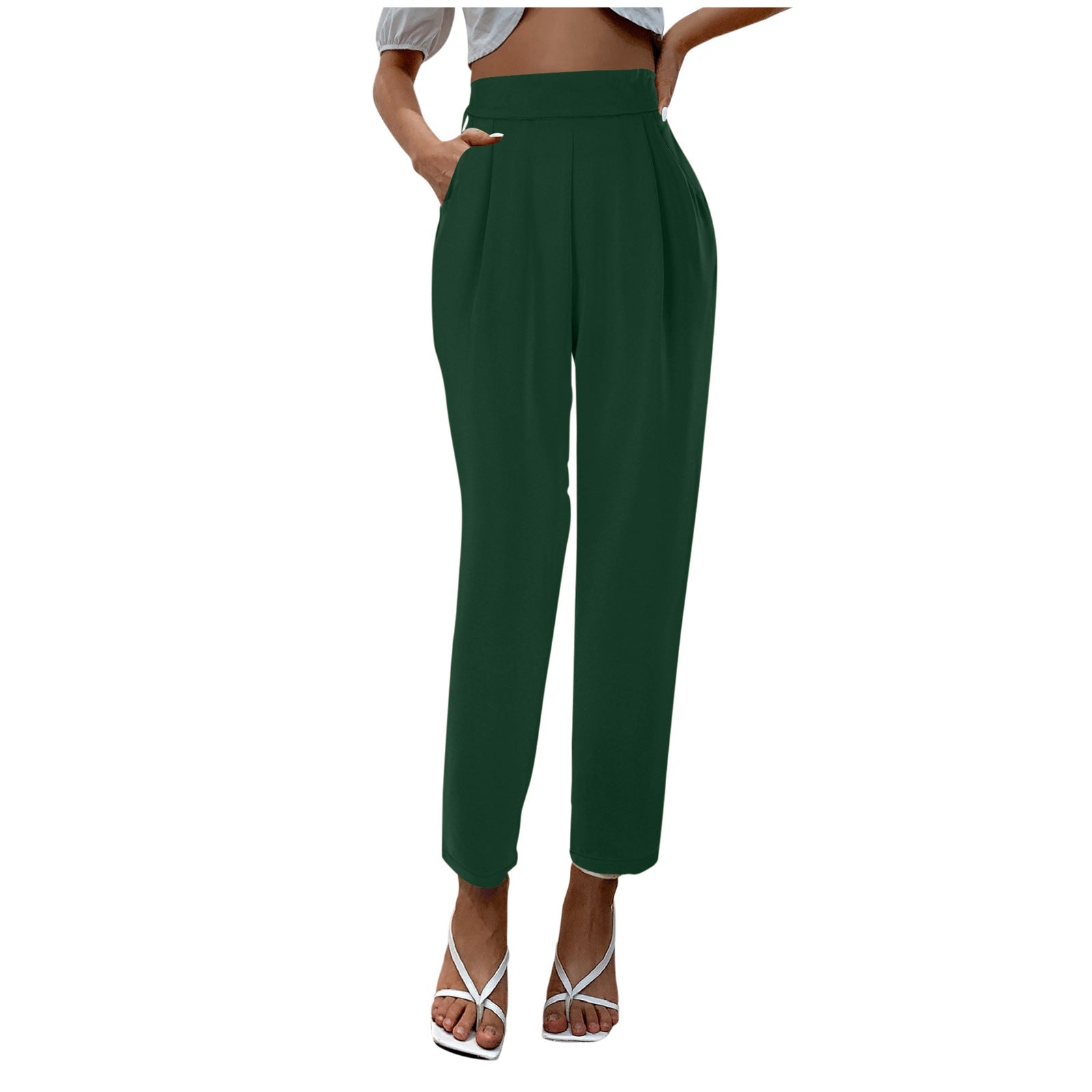 business casual outfits for women Women's Satin High Waist Trousers Artificial Silk Pocket Loose Casual Pants