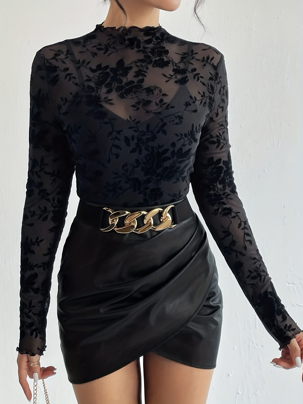 dress to impress outfits New Sexy Single Layer Bra-Free Stand Collar Mesh Bottoming Shirt Top Women's T-shirt