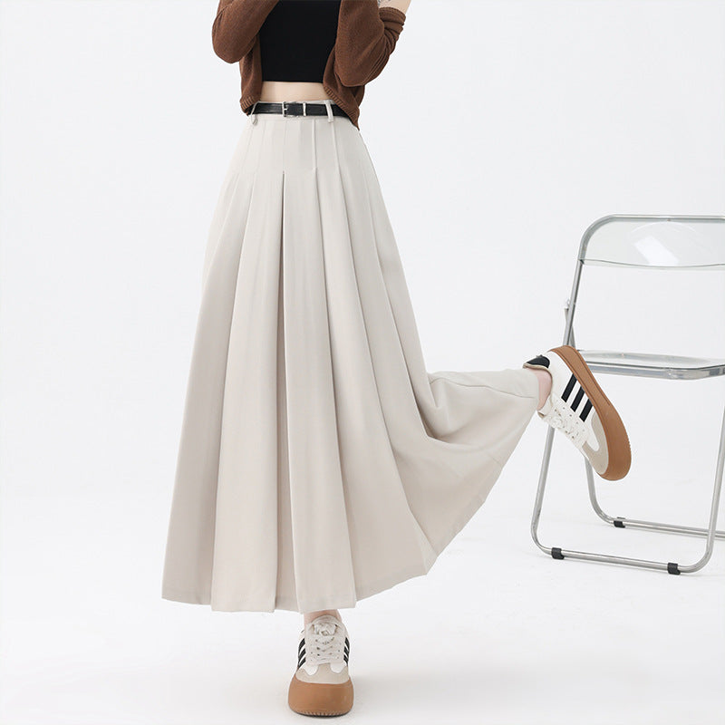 outfit ideas Skirt Women's Autumn and Winter High Waist Slimming Pleated Skirt Belt Large Swing High Waist Suit Elegant Fashion Mid-Length Skirt