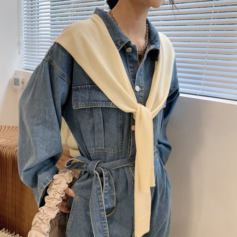 casual fall outfits Wool Blend Solid Color Shawl Outer Wear Internet Celebrity Knotted Waistcoat Korean Style Versatile Spring and Autumn Summer Shoulder Matching Women