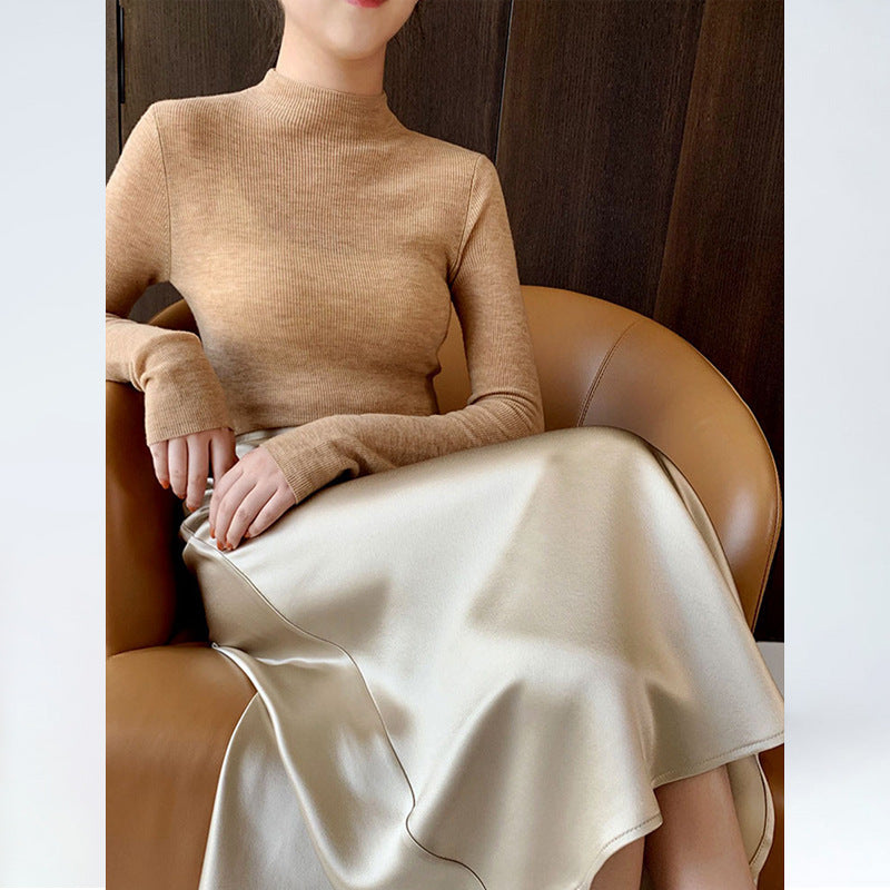 business casual outfits Satin Skirt Women's High Waist Acetate Sheath Fishtail A- line Skirt Summer Mid-Length Skirt