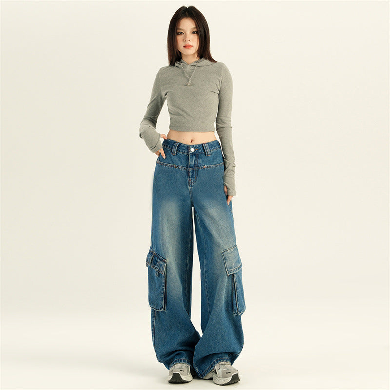 fashion outfits American-Style Retro Wide-Leg Workwear Jeans Women's Autumn Slimming Hot Girl Straight Mop Pants