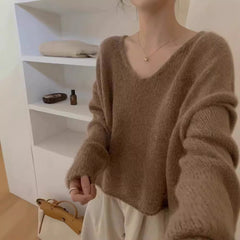 fall outfits aesthetic Korean Style Gentle Style Lazy V-neck 100 Wool Sweater for Women 2024 Autumn and Winter New Loose Slimming Sweater Top