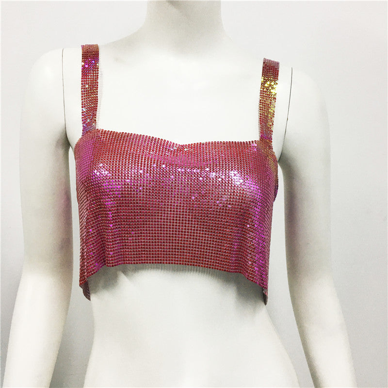 frat outfits Women's Metallic Sequined Camisole Sexy Party Nightclub Sweet and Spicy Style Sequined Top