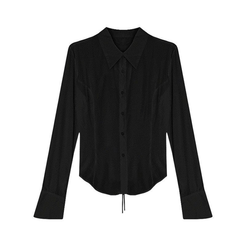 streetwear outfits Hot Girl Chic Bell Sleeve Lace-up Shirt Women's Autumn Black Shirt Tight Waist French Tight Waist Top