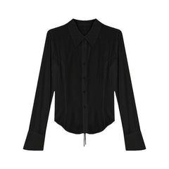 streetwear outfits Hot Girl Chic Bell Sleeve Lace-up Shirt Women's Autumn Black Shirt Tight Waist French Tight Waist Top
