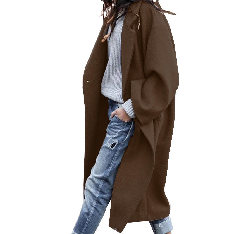 casual fall outfits Coat Autumn and Winter Women's Casual Long Solid Color Warm Woolen Coat