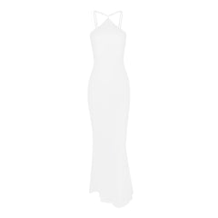 combo dress Women's New Sexy Backless Halter Dress White Slimming Dress Long Evening Dress Banquet Female Temperament