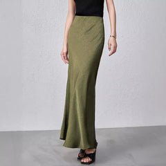 fashion outfits Women's Summer Satin Skirt High Waist Elastic Clutch Pattern Long Skirt Elegant Solid Color Long Skirt