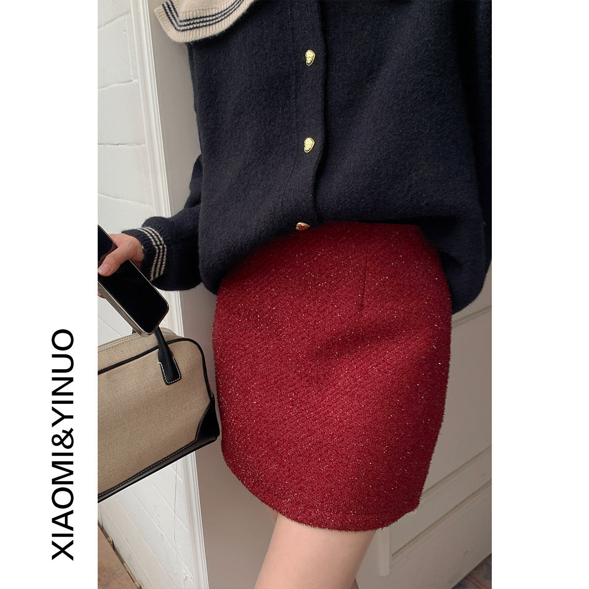 tailgate outfit women New Year Red Shiny Bright Sheath Skirt Women's High Elegant Slimming Skirt Women