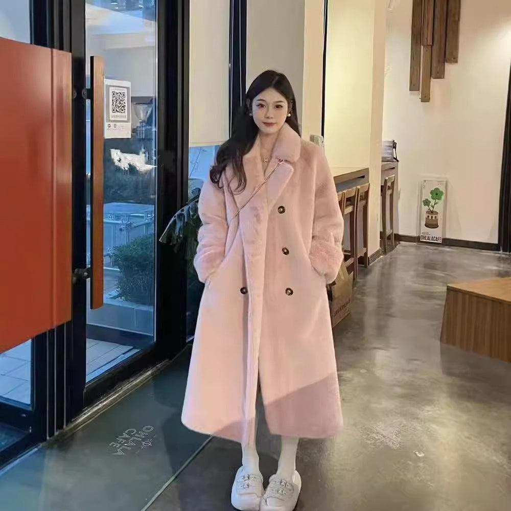 cold weather outfits Autumn Thickened Extended Suit Collar Faux Mink Fur Fur Integrated Fur Environmental Protection Fur Women's Coat Large