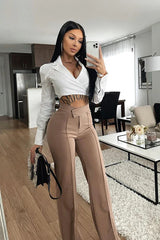 outfit Hot New Street Fashion Backless Solid Color Slim Casual Pants