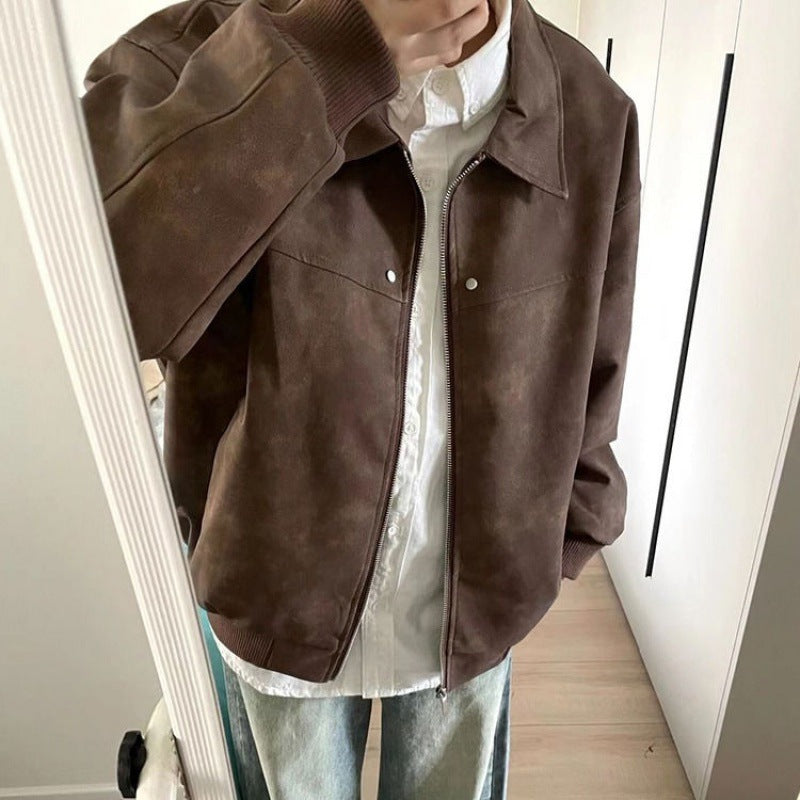 men fall outfits casual American Retro Brown Brown Baroque Coat Men's Autumn and Winter Maillard Wear Vintage Lapel Workwear Jacket