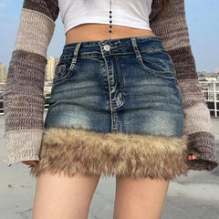 y2k outfits Fashion Ins Style Frayed Edge Washing Denim Retro Short Skirt Personalized Fried Street All-Match Hot Girl Skirt