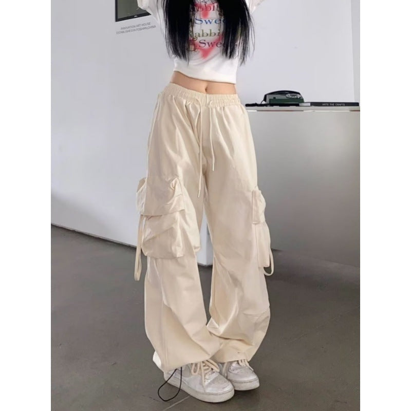 outfit ideas for school American Retro Overalls Women's Summer High Waist Straight Wide Leg Pants Design Loose Casual Mopping Pants