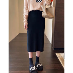 business casual outfits Solid Wear Match Elegant High Waist Slimming Sheath Skirt Knitted Skirt Women's Skirt Autumn and Winter