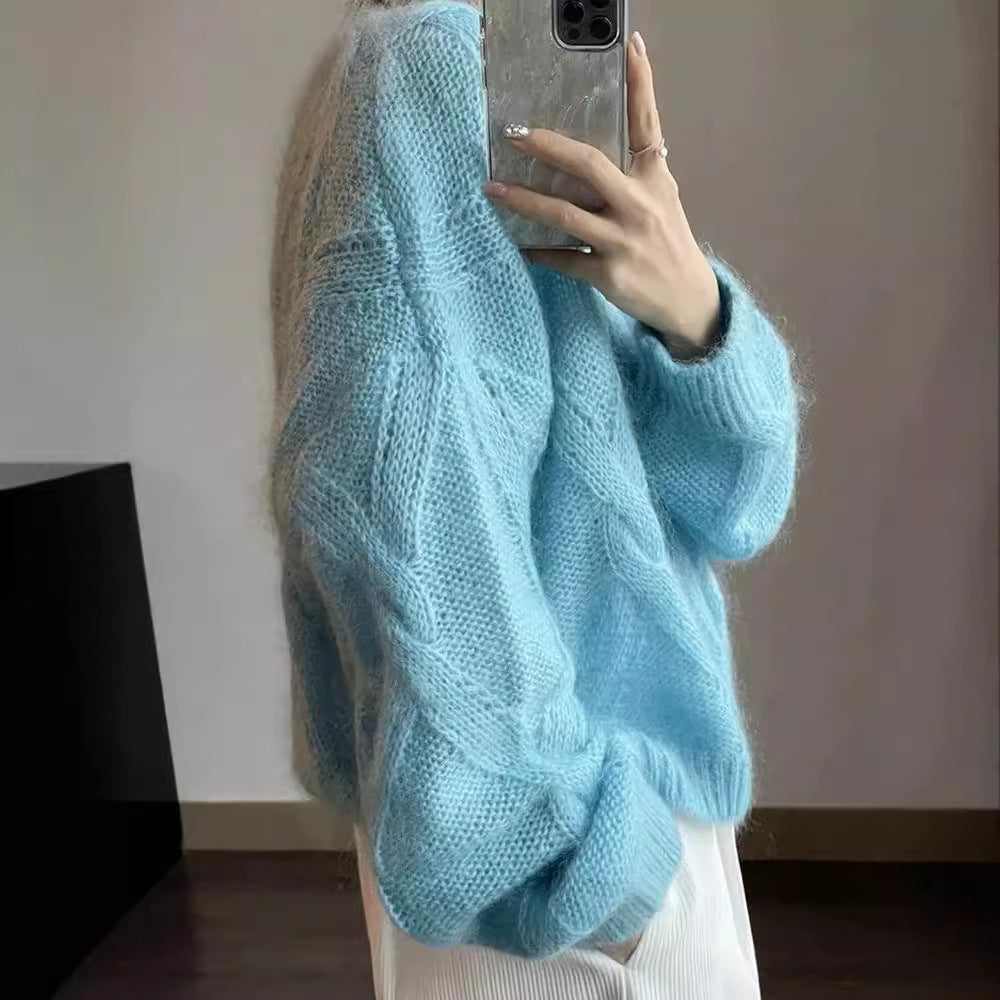 birkenstock clogs outfit fall Lazy Style Woolen Sweater Women's Autumn and Winter Loose Korean Style Knitted Soft Glutinous High-Grade Twisted Sweater round Neck