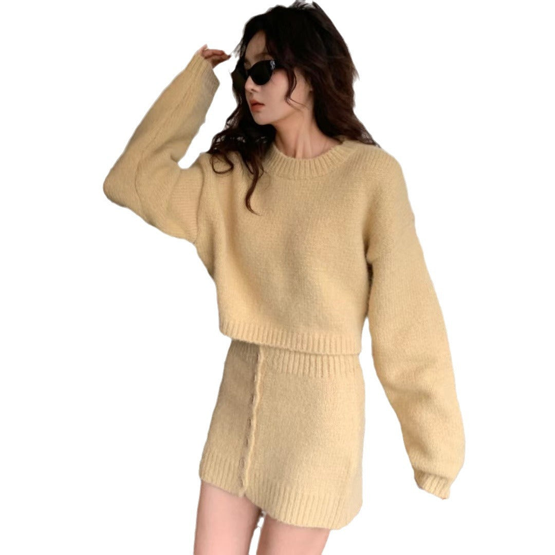 fall fashion 2024 Winter New Fashion Solid Color Sweater Hot Girl Knitted Hip Skirt Two-Piece Suit for Women