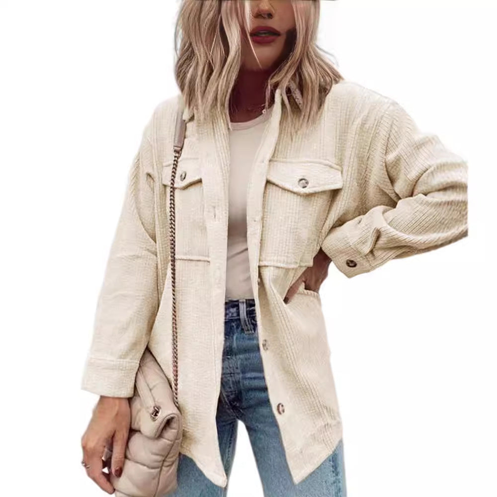 dti outfits Autumn and Winter New Cardigan Pocket Coat Lapel Corduroy Single-Breasted Shirt