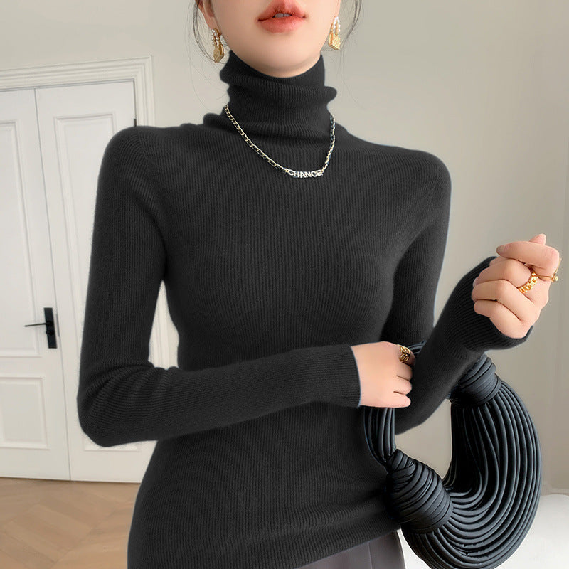 tailgate outfit black women Autumn and Winter Women's Pile Collar Sweater Turtleneck Bottoming Shirt Slim Slimming Solid Color Sweater Korean Style Top