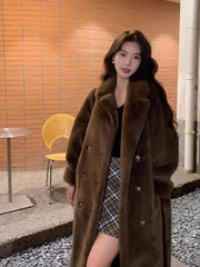 cold weather outfits Autumn Thickened Extended Suit Collar Faux Mink Fur Fur Integrated Fur Environmental Protection Fur Women's Coat Large