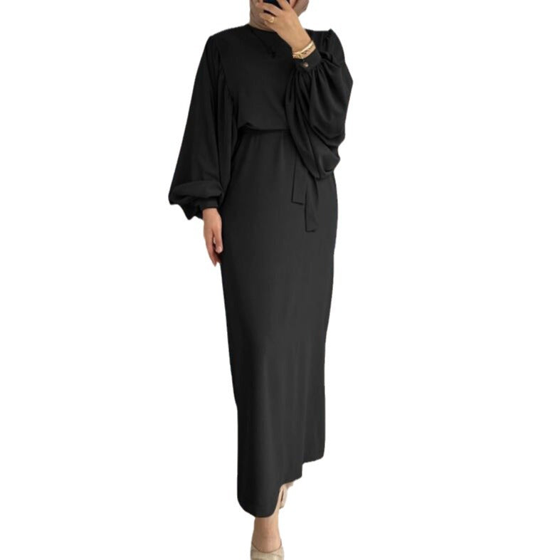 dress outfit Style Solid Color Long Sleeve Casual Muslim Dress Robe Robe Dress Dignified Elegant Middle East