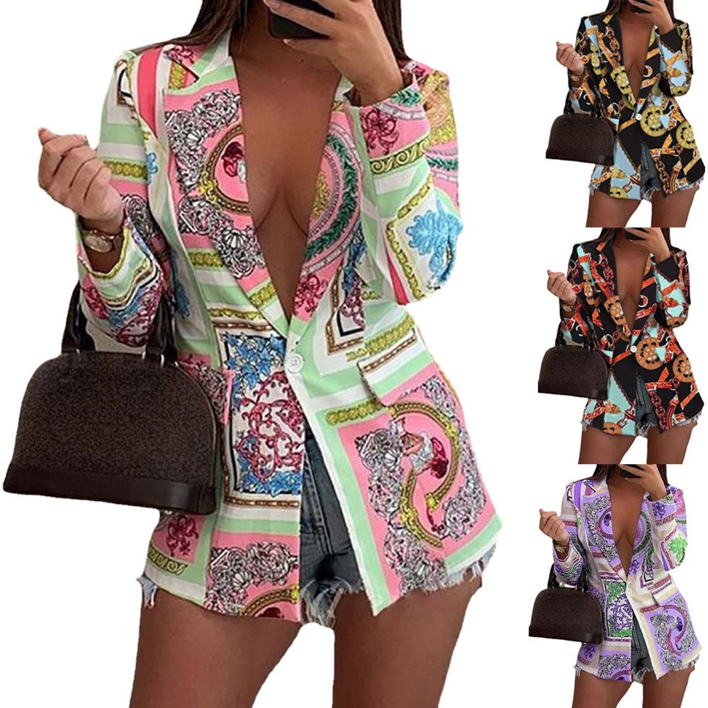 New Autumn and Winter New Long Sleeve Fashion Sexy Printed Small Suit Jacket