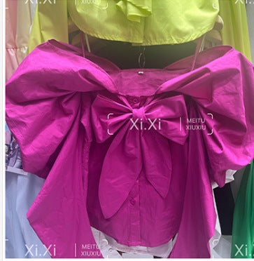 fall outfits Butterfly Shirt Wear off-Shoulder Bow Shirt