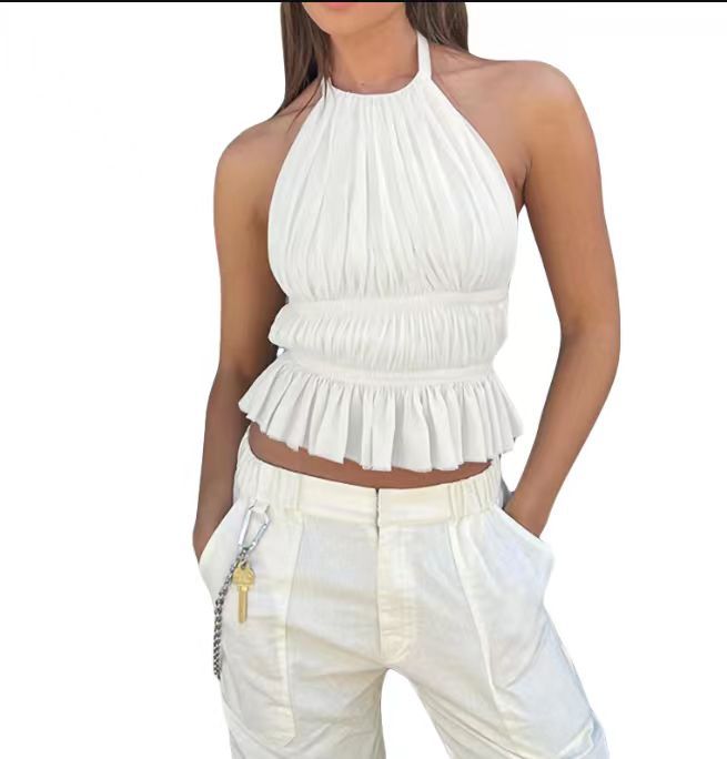 summer fits Sexy Sweet and Spicy Summer New Casual Chiffon Halter Backless Design Top Multi-Color