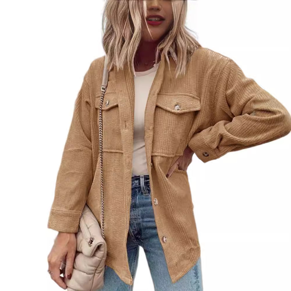 dti outfits Autumn and Winter New Cardigan Pocket Coat Lapel Corduroy Single-Breasted Shirt
