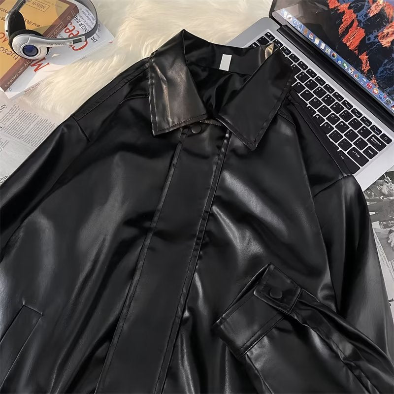 outfit inspo fall American-Style Men's and Women's Leather Jacket Retro Camisole High-Grade Hong Kong-Style Leather Jacket Simple Couple Jacket
