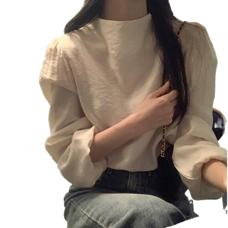 fall outfits 2024 Chic Early Spring Simple Solid Color Loose All-Match Half Turtleneck Puff Sleeve Shirt Women's Western Style Top
