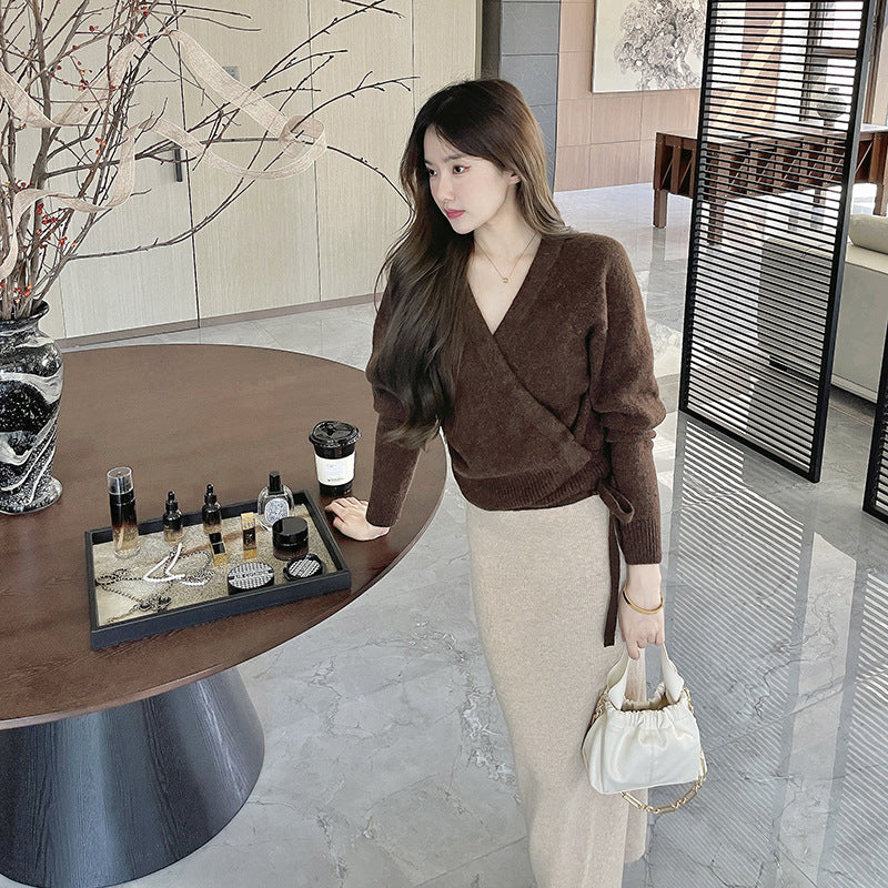 tailgate outfit black women Freeholiday Multi-Color Paper Storage, Side Slit Soft Glutinous Wool Skirt, Solid Color Slim-Fit Slimming Dress