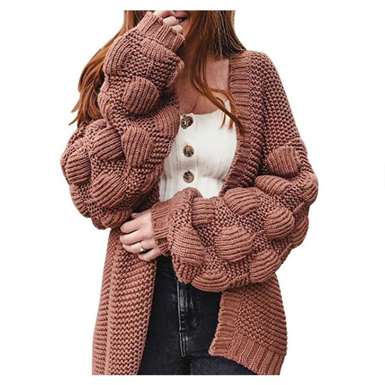 rainy day outfit New Knitted Cardigan Solid Color Loose Large Sweater Short Sleeve Coat Sleeve Three-Dimensional Ball Women