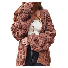 rainy day outfit New Knitted Cardigan Solid Color Loose Large Sweater Short Sleeve Coat Sleeve Three-Dimensional Ball Women