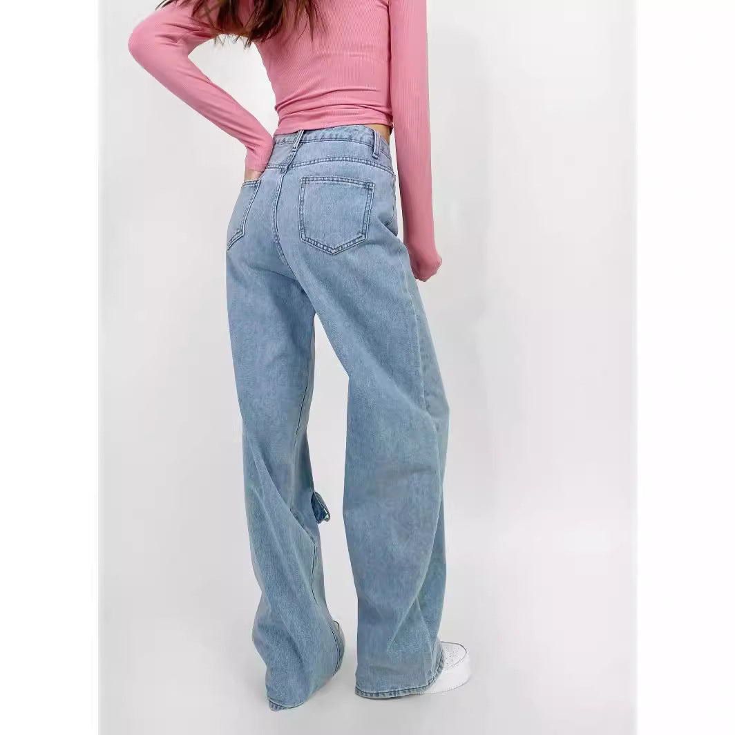 y2k outfits Bow Straight Jeans Loose Comfortable Slimming Personality Trendy Trousers