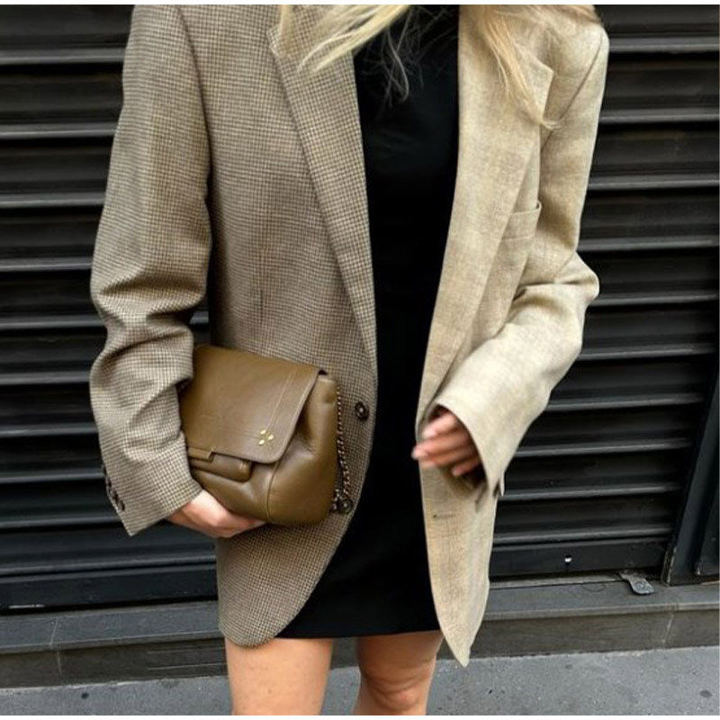 leapord halloween outfit Lapel Color Matching Long-Sleeved Suit Jacket Elegant Women's Single-Breasted Commuter Jacket