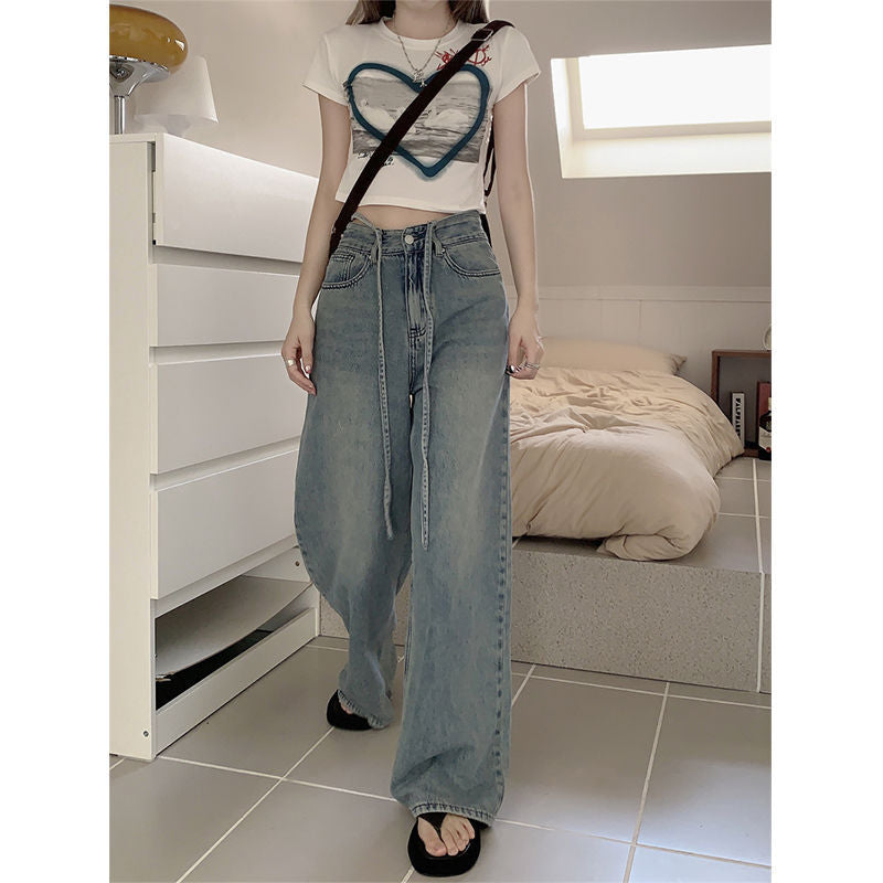 joker costume female outfit Plus Size Wide Leg Slimming Jeans Spring and Autumn Loose Casual High Waist Straight Trousers for Women