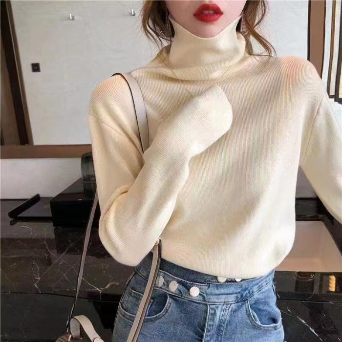 tailgate outfit black women Autumn Women's Klein Blue Pile Collar Sweater Bottoming Shirt Turtleneck Sweater Tight Slim Fit Inner Top