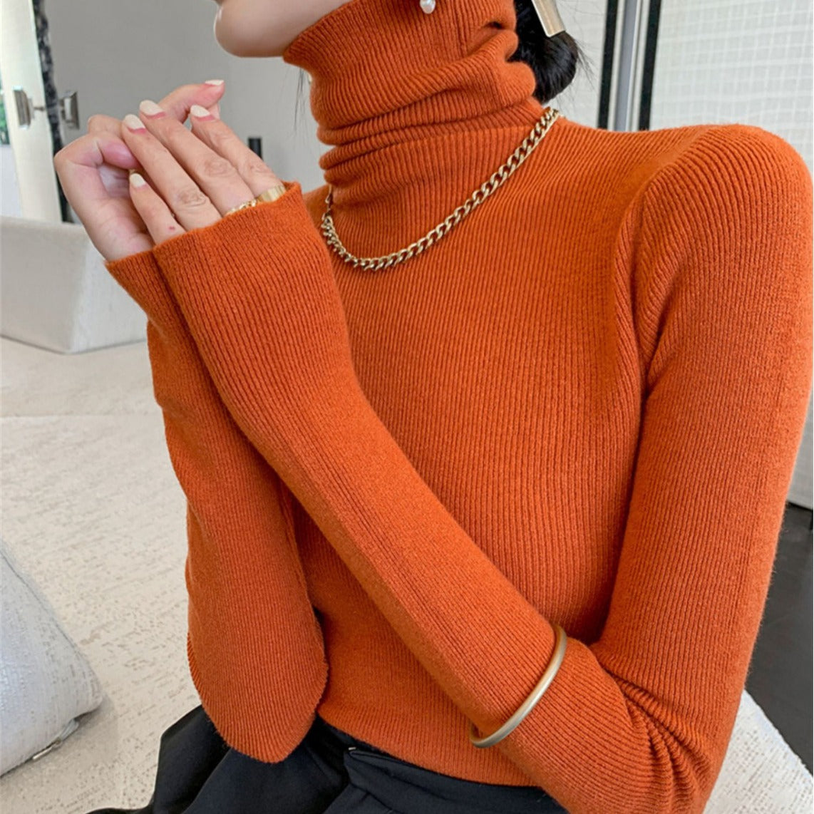 tailgate outfit black women Autumn Women's Klein Blue Pile Collar Sweater Bottoming Shirt Turtleneck Sweater Tight Slim Fit Inner Top