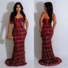 prom dresses Fashion Women's Solid Color Sequined Sexy Suspender Dress Dress