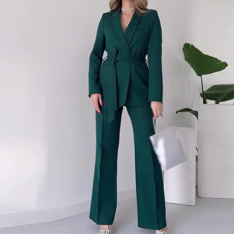 business casual outfits Autumn Fashion Solid Color Slim V-neck Temperament Commuter Suit Pants Suit