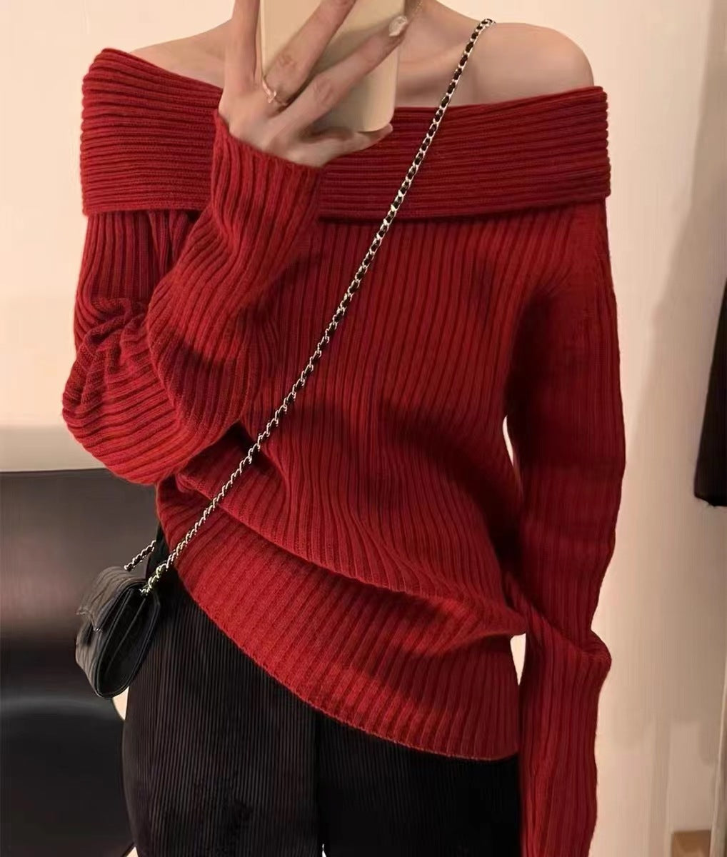 fashion outfits off-Shoulder off-Shoulder Sweater Women's Clothing Autumn and Winter New High-Grade Wear Sweater Women's Bottoming Underwear