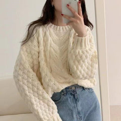 winter date night outfits Autumn Retro Pullover Solid Color Long-Sleeved Sweater Coat Women's Lazy Style Loose Twist Women's Knitted Bottoming Shirt