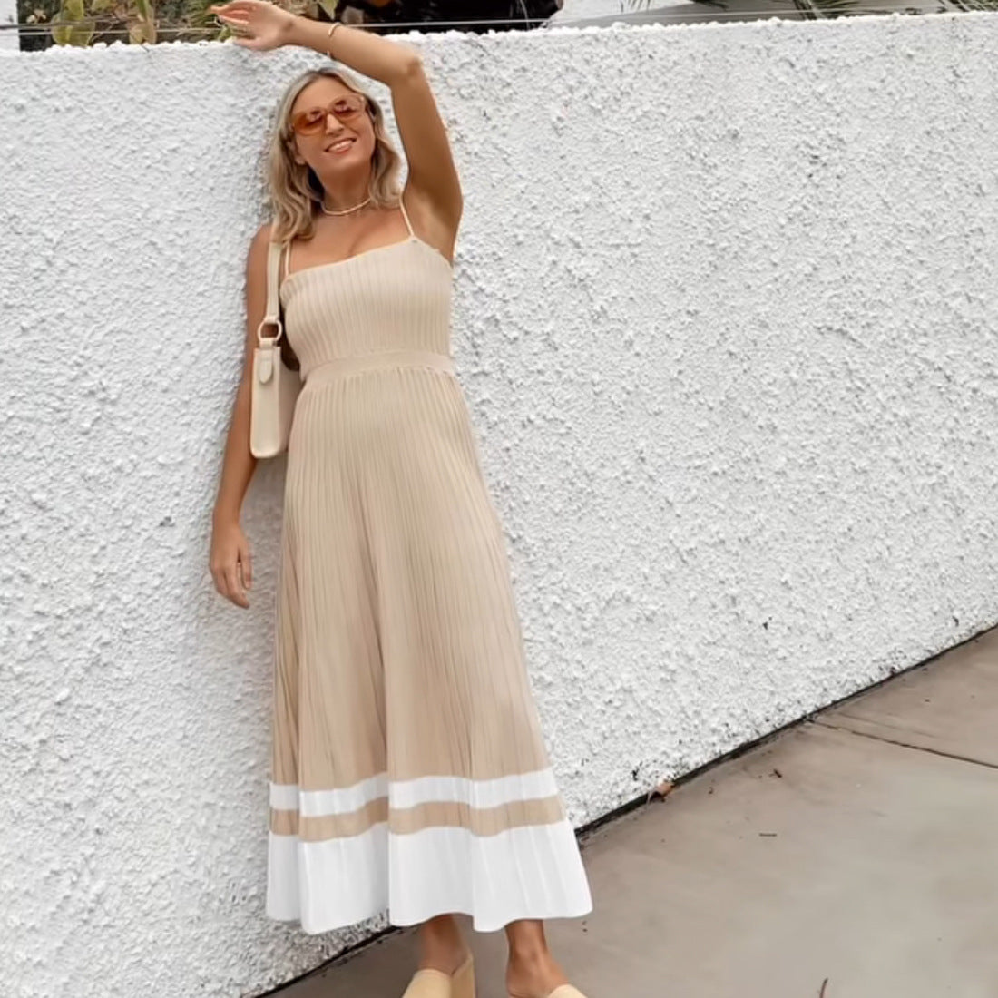 outfit inspo fall Summer Women's Tube Top Slim High Waist Sling Knitted Dress Seaside Vacation Pleated Dress