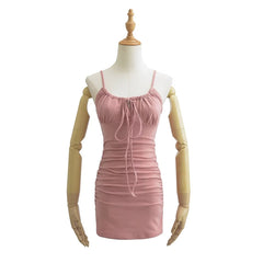 cute outfits fall Summer Low-Cut Sexy Lace-up Sling Dress Drawstring Pleated Hip Tight Waist Skirt