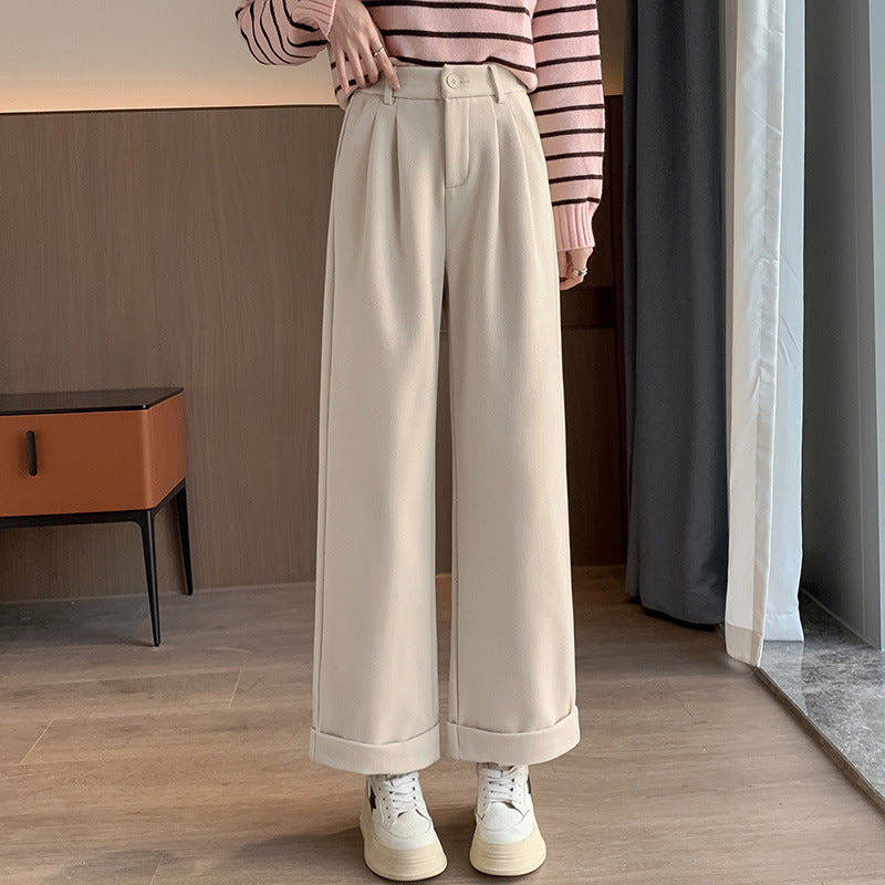 datenight fall outfits Casual Starry Sky Twill Woolen Flanging Small Straight Elastic Waist Women's Walking Fashionable Autumn Trousers