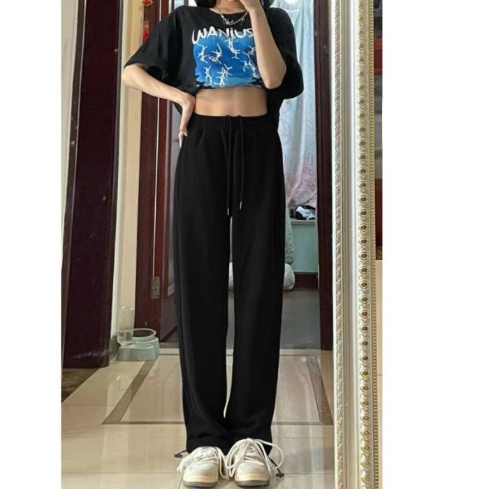 clothes Gray Sports Pants for Women Spring and Autumn New High Waist Loose Wide Leg Pants Ankle-Tied Sweatpants Slim Casual Pants Straight Pants