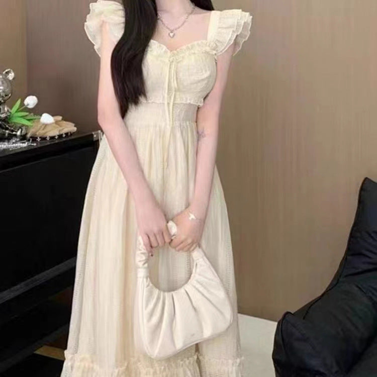 maternity White Small Flying Sleeve Dress Women's Summer Waist Slimming French Temperament First Love Fairy Dress