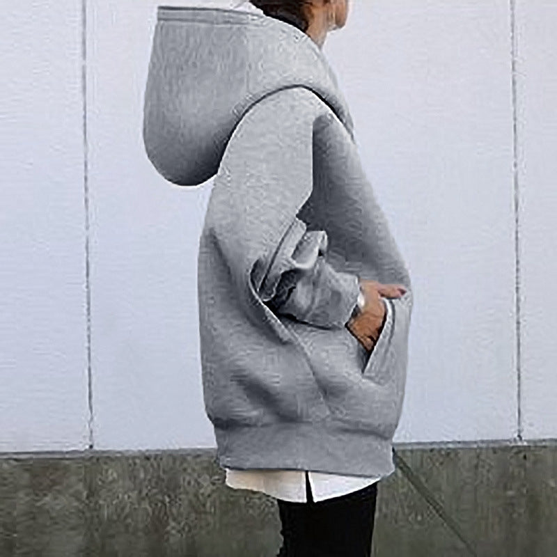 New Autumn and Winter New Personalized Street Sweater Zipper Hooded Long Fleece-lined Sweater